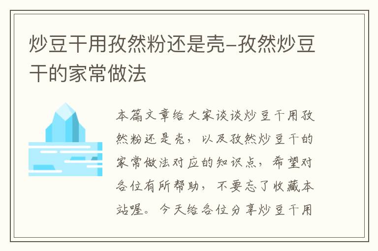 炒豆干用孜然粉还是壳-孜然炒豆干的家常做法