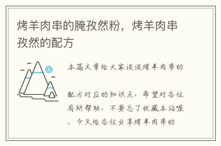 烤羊肉串的腌孜然粉，烤羊肉串孜然的配方