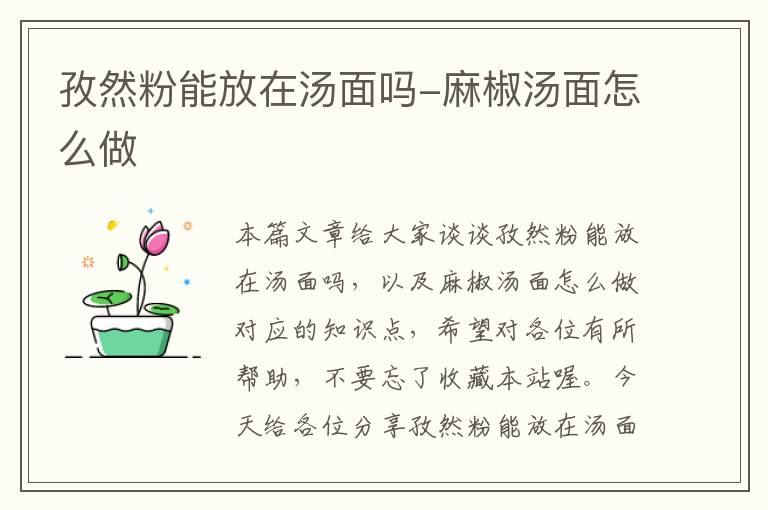 孜然粉能放在汤面吗-麻椒汤面怎么做