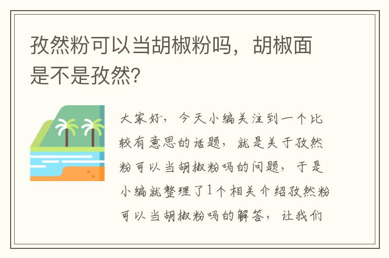 孜然粉可以当胡椒粉吗，胡椒面是不是孜然？