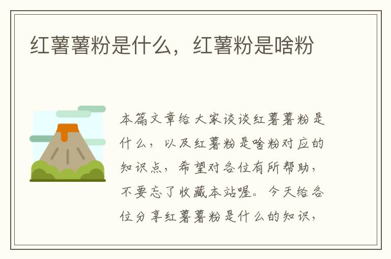 红薯薯粉是什么，红薯粉是啥粉