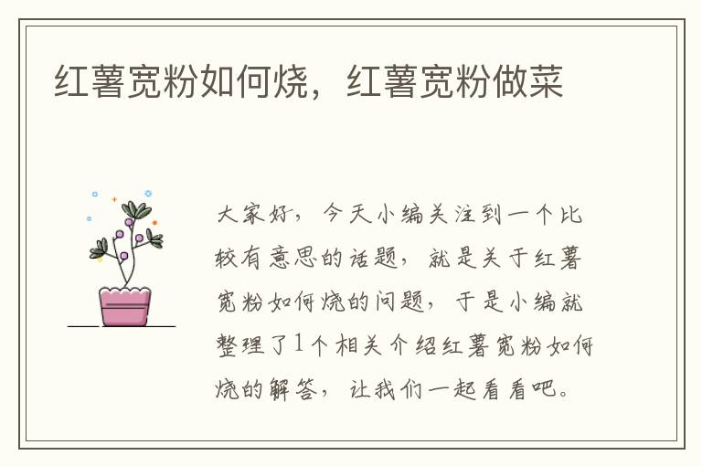 红薯宽粉如何烧，红薯宽粉做菜