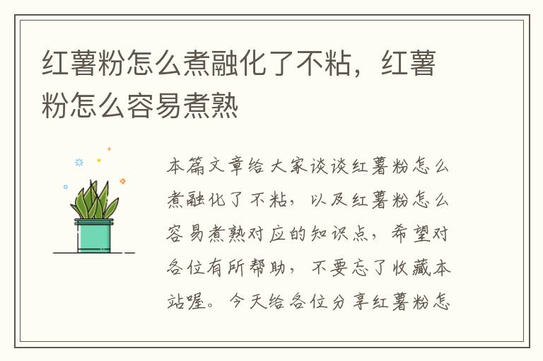 红薯粉怎么煮融化了不粘，红薯粉怎么容易煮熟