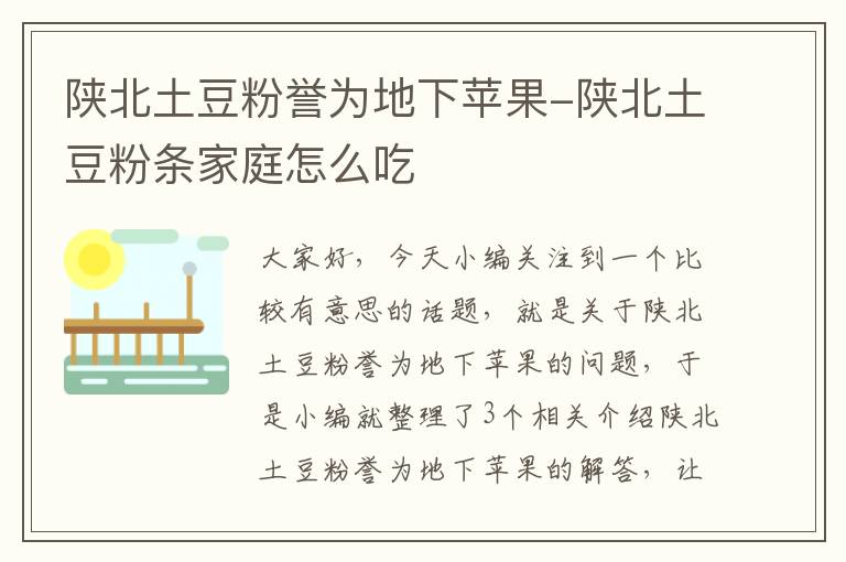 陕北土豆粉誉为地下苹果-陕北土豆粉条家庭怎么吃