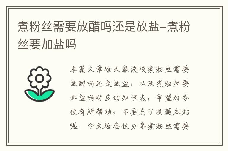 煮粉丝需要放醋吗还是放盐-煮粉丝要加盐吗