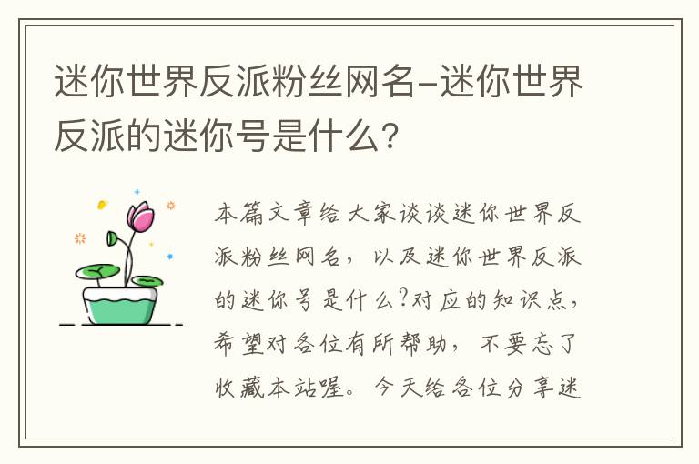 迷你世界反派粉丝网名-迷你世界反派的迷你号是什么?