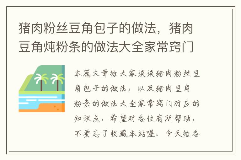 猪肉粉丝豆角包子的做法，猪肉豆角炖粉条的做法大全家常窍门