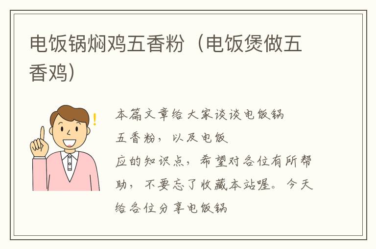 电饭锅焖鸡五香粉（电饭煲做五香鸡）