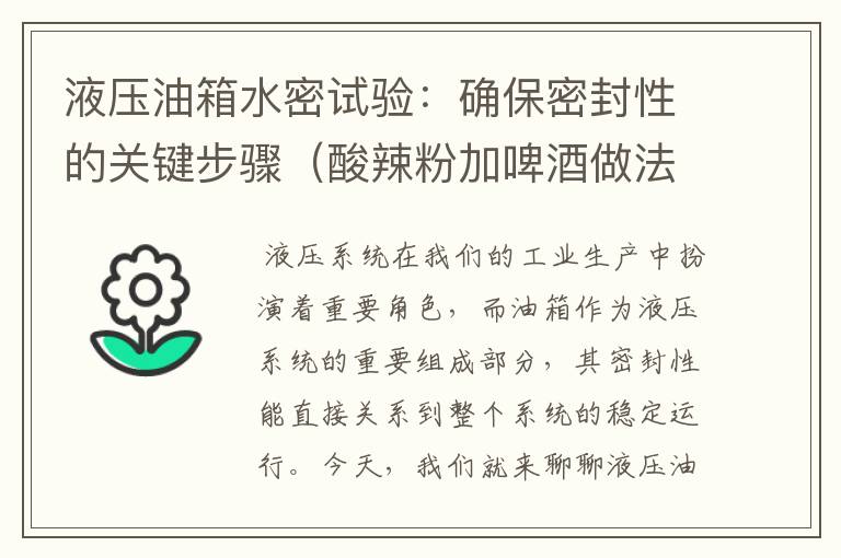 液压油箱水密试验：确保密封性的关键步骤（酸辣粉加啤酒做法窍门）