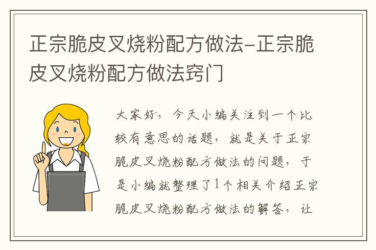 正宗脆皮叉烧粉配方做法-正宗脆皮叉烧粉配方做法窍门