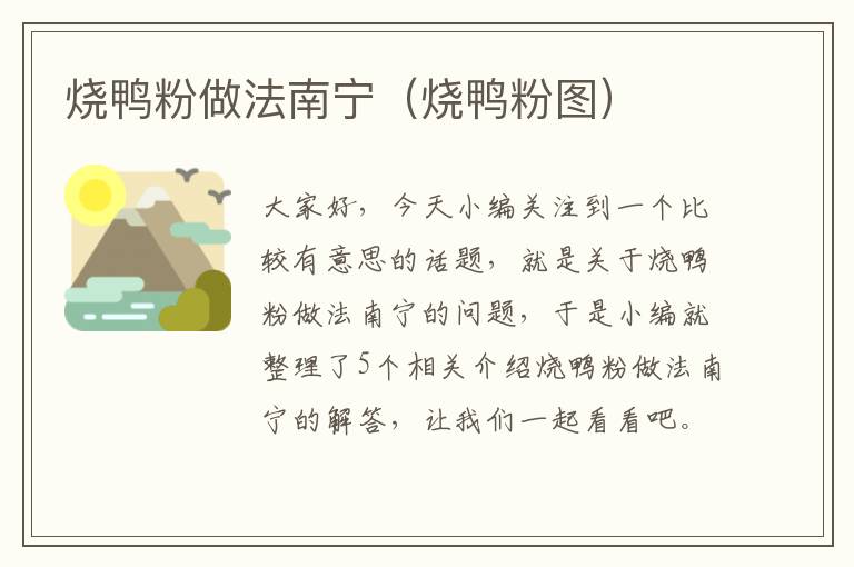 烧鸭粉做法南宁（烧鸭粉图）