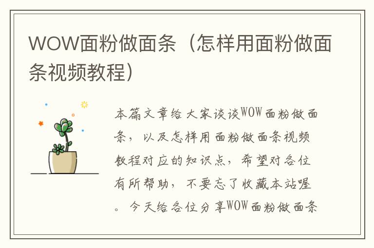 WOW面粉做面条（怎样用面粉做面条视频教程）