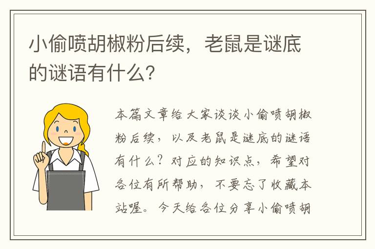 小偷喷胡椒粉后续，老鼠是谜底的谜语有什么？