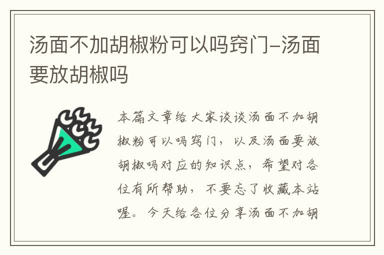 汤面不加胡椒粉可以吗窍门-汤面要放胡椒吗