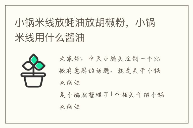 小锅米线放蚝油放胡椒粉，小锅米线用什么酱油