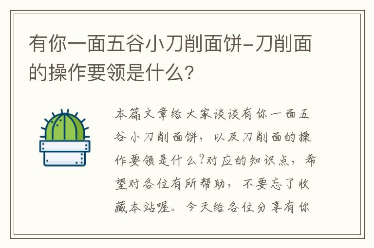 有你一面五谷小刀削面饼-刀削面的操作要领是什么?