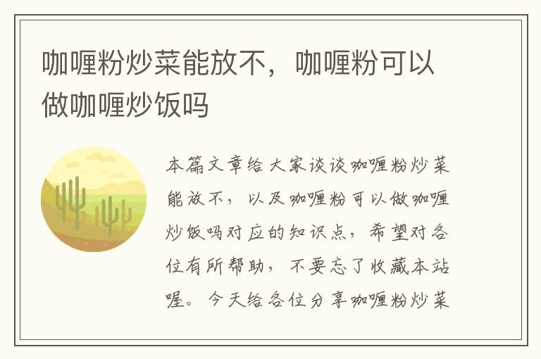 咖喱粉炒菜能放不，咖喱粉可以做咖喱炒饭吗