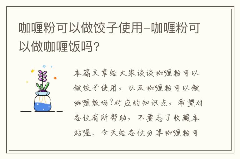 咖喱粉可以做饺子使用-咖喱粉可以做咖喱饭吗?