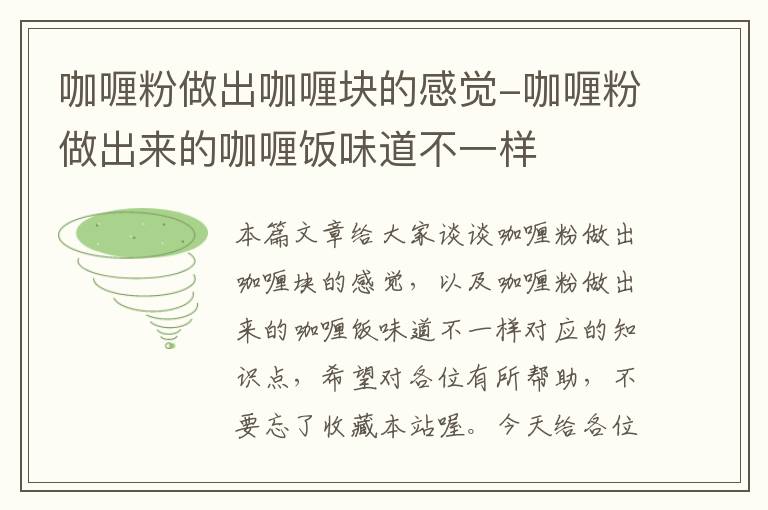 咖喱粉做出咖喱块的感觉-咖喱粉做出来的咖喱饭味道不一样