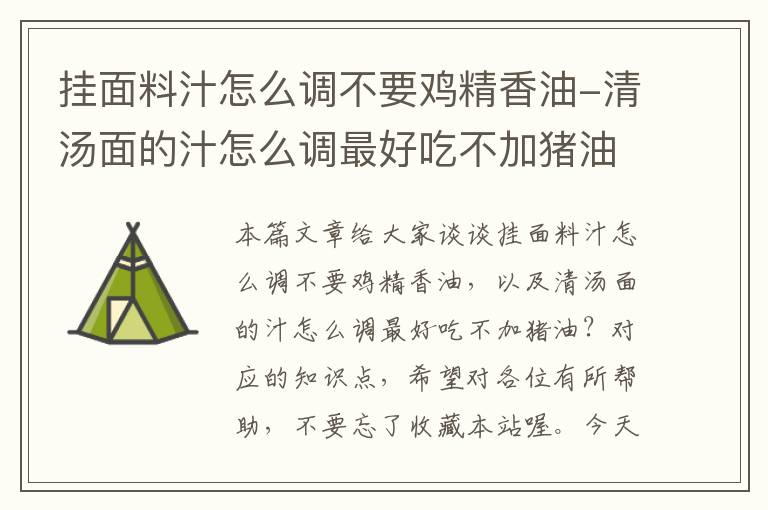 挂面料汁怎么调不要鸡精香油-清汤面的汁怎么调最好吃不加猪油？